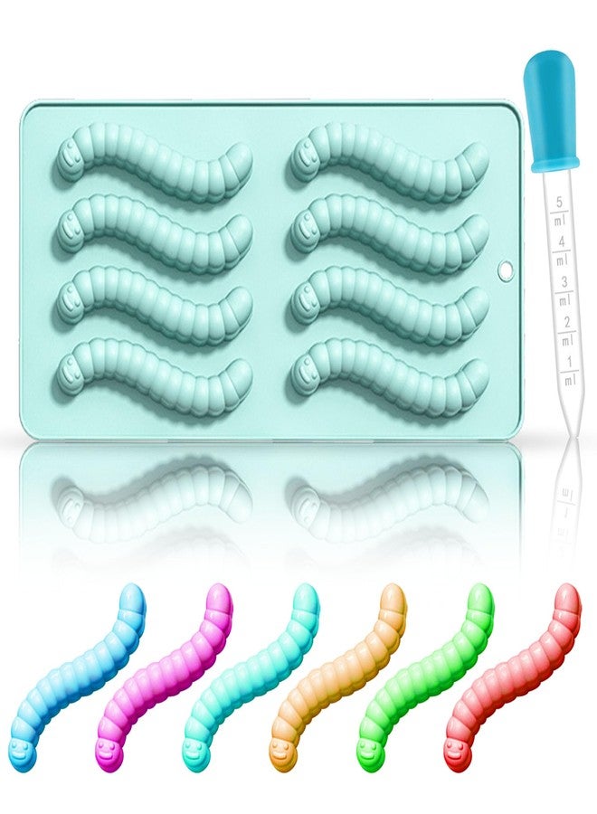 Ysqool Gummy Worm Mold, Non-Stick Silicone Gummy Candy Molds,8 x 4 Inch Green Gummies Molds Silicone Bpa Free with Dropper for Kids Adult Baking Halloween Party Candy Chocolate Gummies Making - Image 1