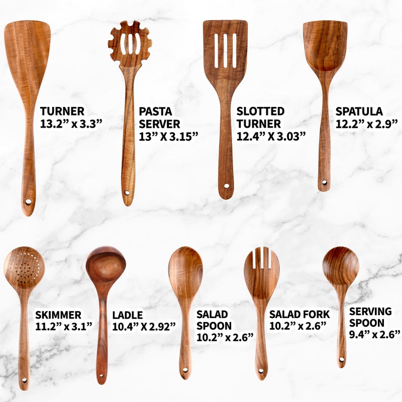 Zulay Kitchen 9-Piece Teak Wooden Utensils for Cooking - Natural Teak Utensil Set with Premium Gift Box - Non-Stick Wooden Spoons for Cooking - Kitchen Gift Set - Comfortable Grip Wooden Utensil Set - Image 5