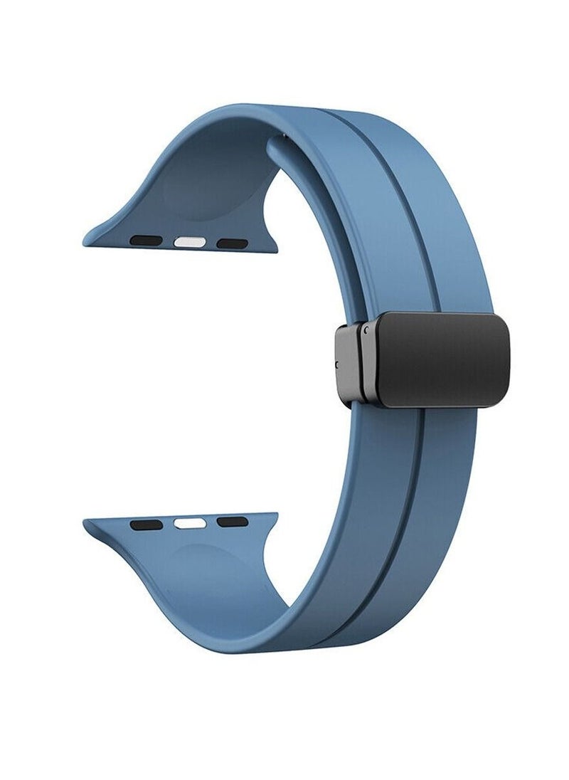 Lacoz - Lacoz High Quality Silicone Band iWatch Sports Strap with  Magnetic Lock for Apple Watch 44mm 45mm and Ultra 49mm 8 SE 7 6 5 Light Blue - Image 1