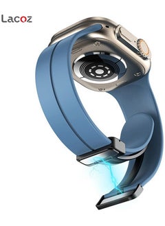 Lacoz Lacoz High Quality Silicone Band iWatch Sports Strap with  Magnetic Lock for Apple Watch 44mm 45mm and Ultra 49mm 8 SE 7 6 5 Light Blue  - Image 2