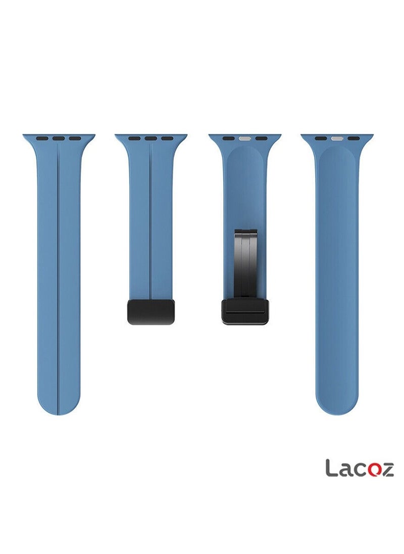 Lacoz - Lacoz High Quality Silicone Band iWatch Sports Strap with  Magnetic Lock for Apple Watch 44mm 45mm and Ultra 49mm 8 SE 7 6 5 Light Blue - Image 1