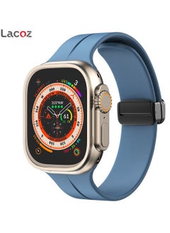 Lacoz Lacoz High Quality Silicone Band iWatch Sports Strap with  Magnetic Lock for Apple Watch 44mm 45mm and Ultra 49mm 8 SE 7 6 5 Light Blue  - Image 3