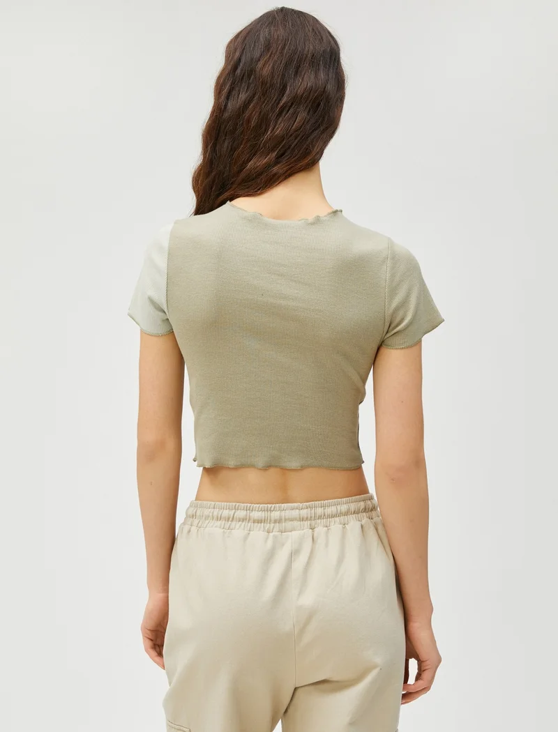 كوتون Crop T-Shirt Color Blocked Crew Neck Short Sleeve