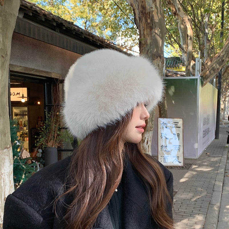 Faux Fur Mongolian Hat with Earflaps for Women Creamy-white (without lining)-imitation wool