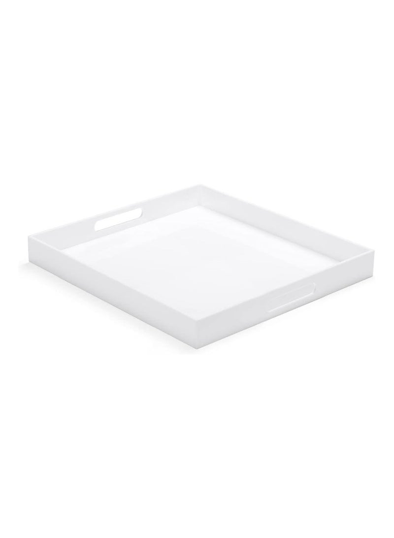 TPGP White Acrylic Large Ottoman Tray with Handles 18"x18"x2" Spill Proof Serving Tray Rubber Boot Organizer Tray Decorative for Living Room Bedroom Kitchen Entryway Coffee Table Countertop - Image 1