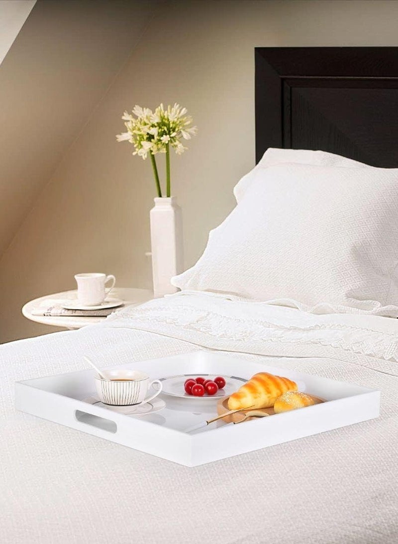 TPGP White Acrylic Large Ottoman Tray with Handles 18"x18"x2" Spill Proof Serving Tray Rubber Boot Organizer Tray Decorative for Living Room Bedroom Kitchen Entryway Coffee Table Countertop - Image 3