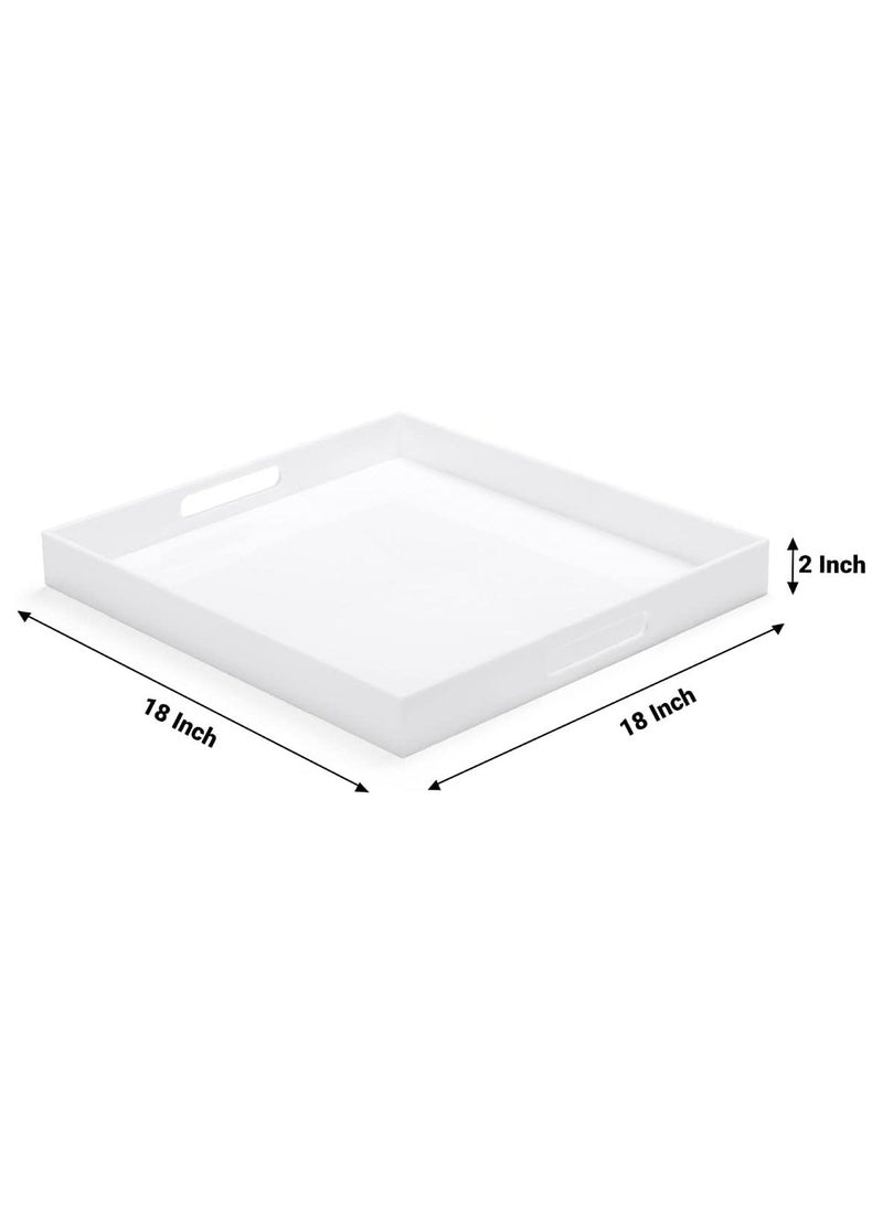 TPGP White Acrylic Large Ottoman Tray with Handles 18"x18"x2" Spill Proof Serving Tray Rubber Boot Organizer Tray Decorative for Living Room Bedroom Kitchen Entryway Coffee Table Countertop - Image 5