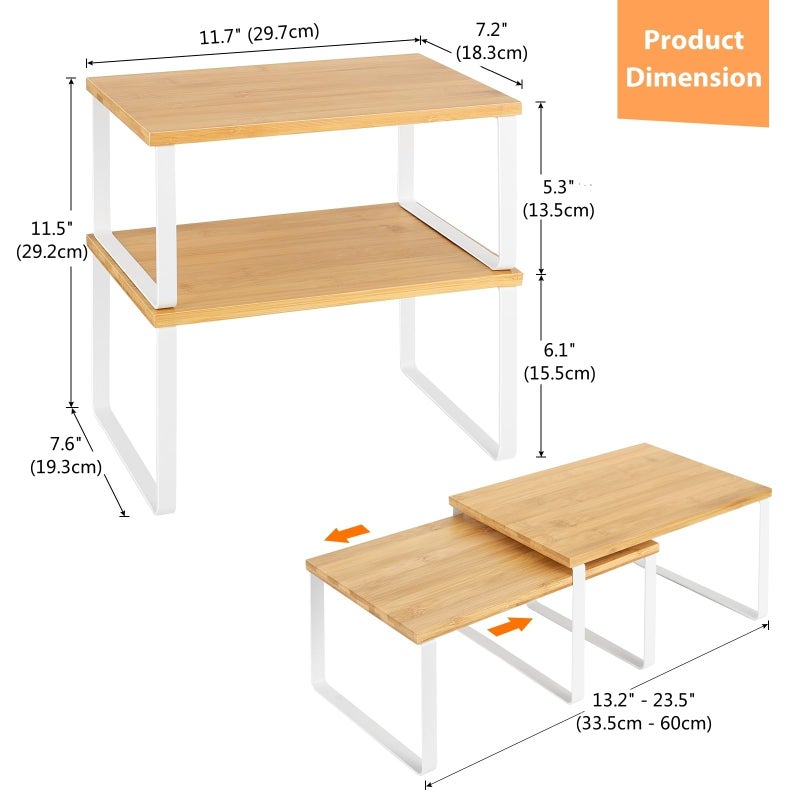 NEX Kitchen Cabinet and Counter Shelf Organizer, Stackable & Expandable, White and Natural - Image 2