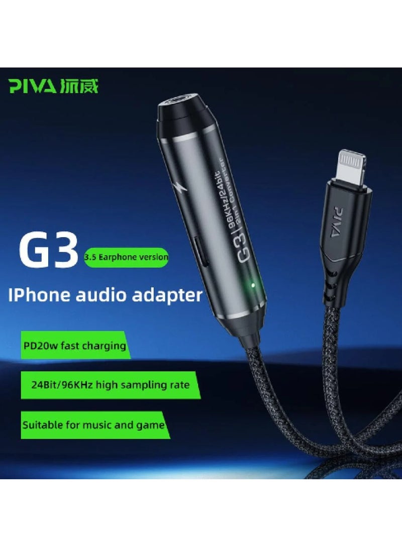 piva PIVA iPhone 2 in 1 G3 Connector Two Lightning Ports iPhone Charging Up to 20W and AUX Headphone Port Screw to Work at the Same Time Black  - Image 2