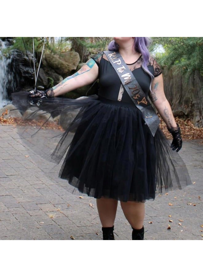 WDPL Women's A Line Short Knee Length Tutu Tulle Prom Party Skirt, Black, L - Image 4