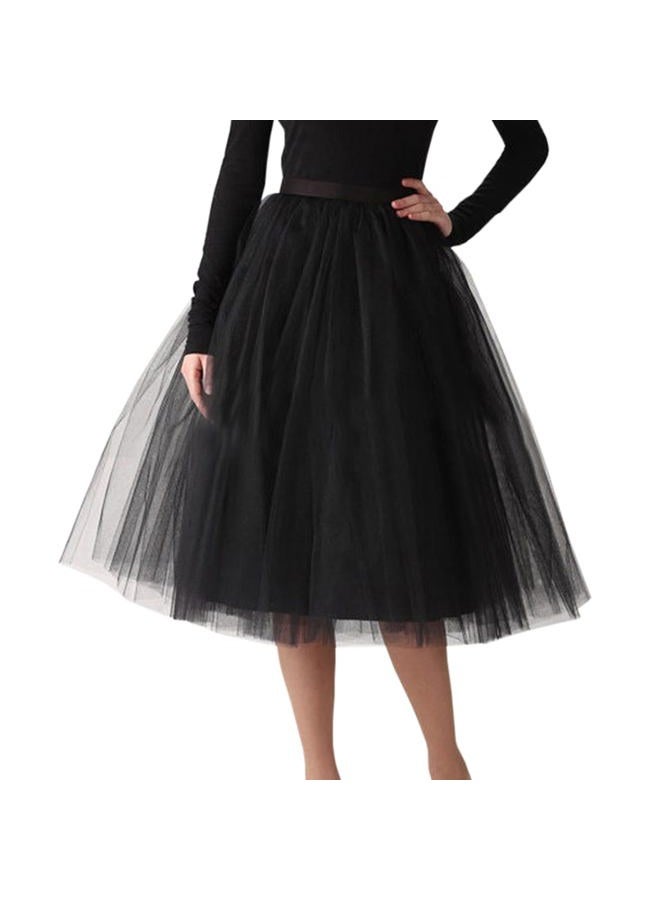 WDPL Women's A Line Short Knee Length Tutu Tulle Prom Party Skirt, Black, L - Image 1