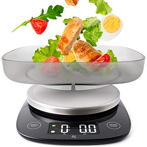 Greater Goods Digital Food Scale with Bowl, 11lb to 5kg Capacity, Grams and Ounces, Tare Function, 4 Units for Baking, Meal Prep, Weight Loss, Stainless Steel - Image 1