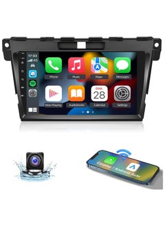 Android Car Stereo for Mazda CX-7 CX7 CX 7 2007 To 2014 6GB RAM 128GB ROM Support SIM Card, Apple Carplay,M-Link Wi-Fi BT,Radio GPS Navigation,9 Inch IPS Touch Screen with AHD Camera Included