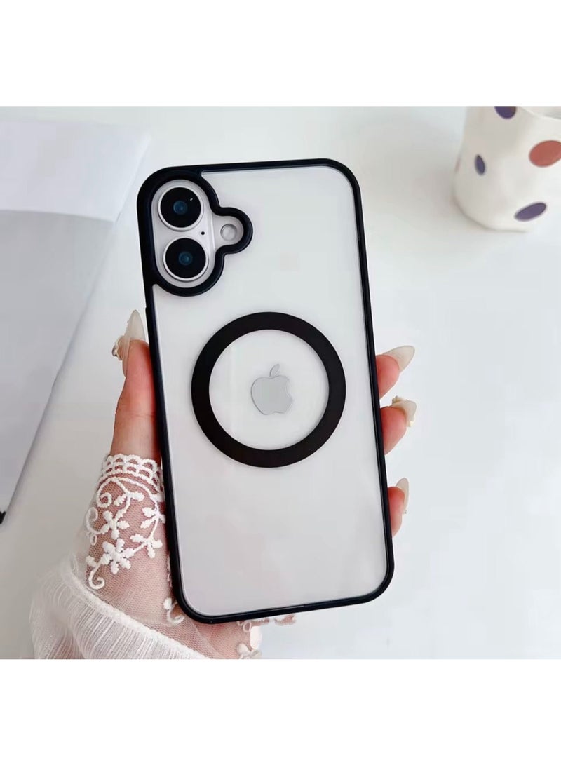 جراب مغناطيسي شفاف لهاتف iPhone 17، حماية عالية الجودة من السقوط مع شريط مقاوم للصدمات، جراب خلفي شفاف للهاتف | أسود