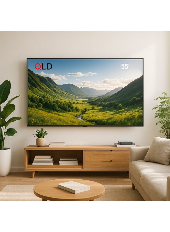 QLD تلفزيون QLD فريملس ‎55‎ بوصة DLED، دقة ‎FHD 1920×1080‎، زاوية رؤية ‎176°‎، تباين ‎3000:1‎، Smart TV (Android) – موديل QLDT-55S1 – أسود - Image 3