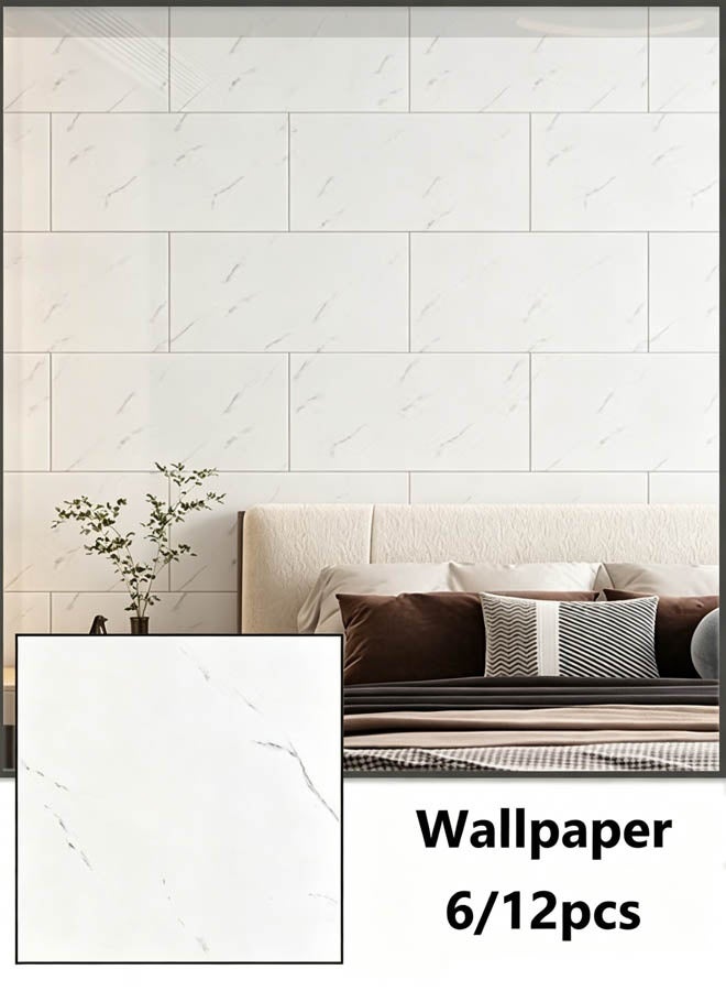 Lasola Self-Adhesive Wallpaper, Glossy Marble Pattern Wall Sticker, 6/12PCS Self-Adhesive Ease, Waterproof Wallpaper for for Ceiling, Partition, Curved Surfaces Indoor Use Moisture-Proof Sound Insulation Wallboard, Black - Image 1