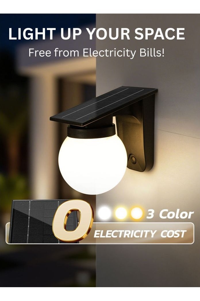 مودي ضوء جداري شمسي خارجي مقاوم للماء IP65 – إضاءة LED بثلاثة ألوان، تشغيل وإيقاف تلقائي، بطارية 3600mAh، للإضاءة في الحديقة والممرات - Image 1