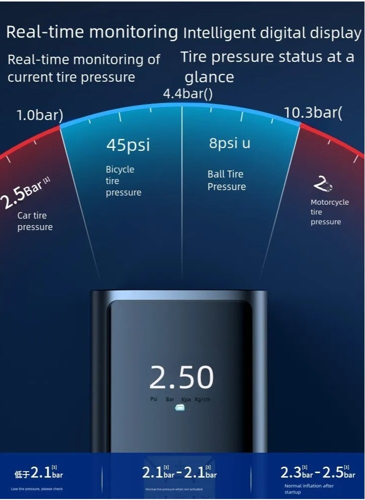 JAJEEK "NEW Portable Air Compressor – 6000mAh Rechargeable Pump with LCD Display for Fast Inflation of Car, Bicycle & Motorcycle Tires" - Image 3