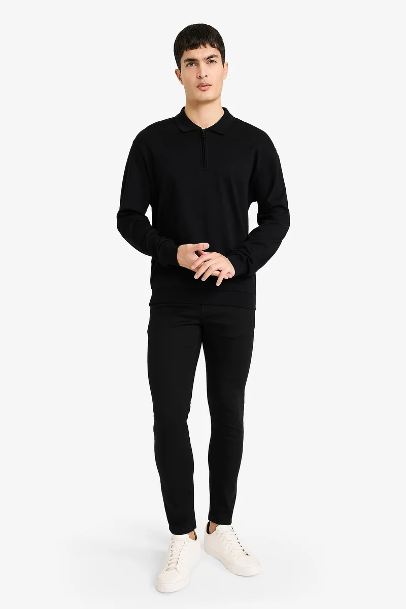 Defacto Regular Fit Polo Neck Half Zippered Sweatshirt