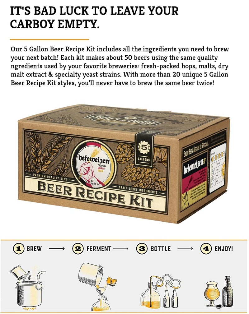 Craft A Brew - Beer Recipe Kit - Hefeweizen - Home Brewing Ingredient Refill - Beer Making Supplies - Includes Hops, Yeast, Malts, Extracts - 5 Gallons - Image 3