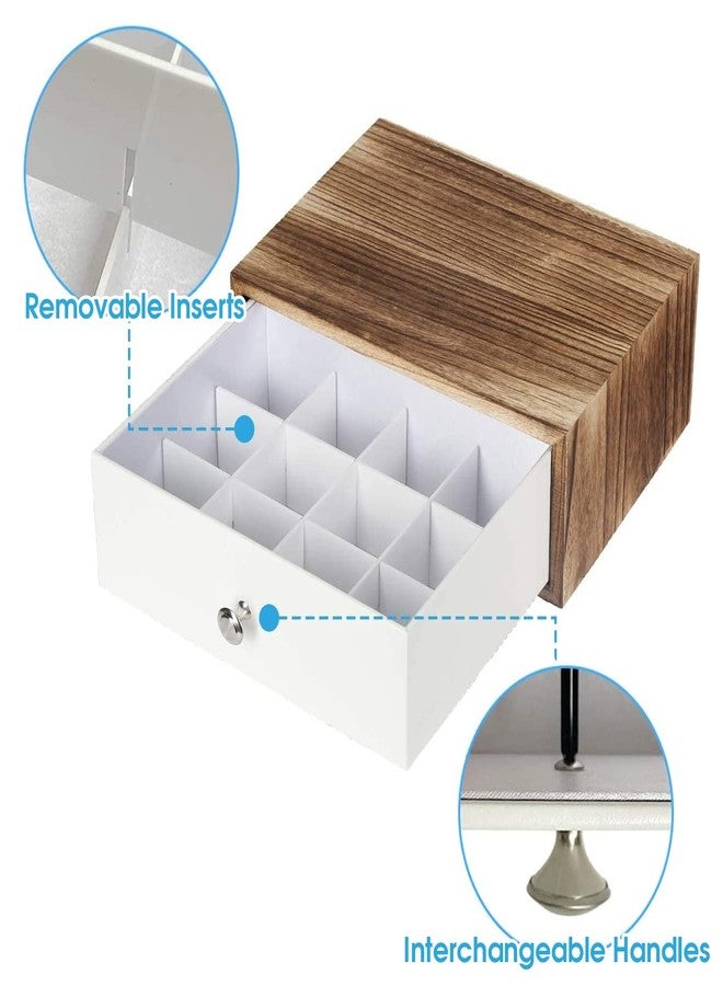 J JACKCUBE DESIGN JACKCUBE DESIGN Rustic Wood Tea Storage Box Tea Bag Organizer Stand Holder Drawer / 12 Adjustable Compartments and White Faux Leather Drawer/Acrylic Divider - :MK447C - Image 4