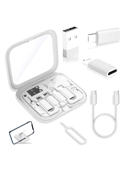 USB C Adapter OTG Kit Multi Charging Cable Case Convertor USB C to iOS Device Type C Micro Adapter Data Transfer Contains Card Slot for Traveling Use as Phone Holder Contains Makeup Mirror