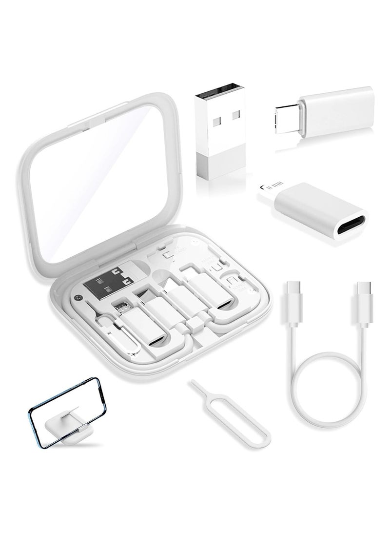 USB C Adapter OTG Kit Multi Charging Cable Case Convertor USB C to iOS Device Type C Micro Adapter Data Transfer Contains Card Slot for Traveling Use as Phone Holder Contains Makeup Mirror