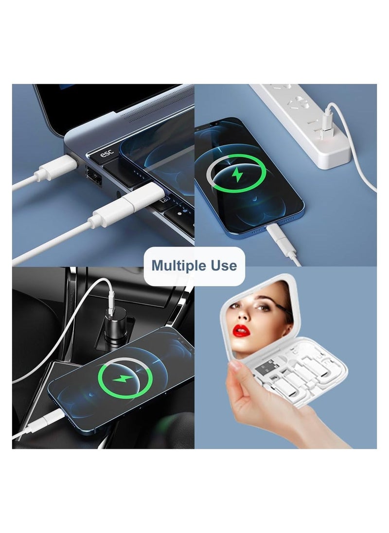 USB C Adapter OTG Kit Multi Charging Cable Case Convertor USB C to iOS Device Type C Micro Adapter Data Transfer Contains Card Slot for Traveling Use as Phone Holder Contains Makeup Mirror