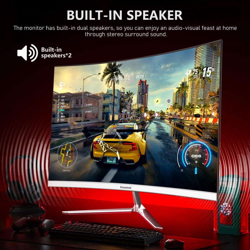 Gawfolk 24.5 Inch Gaming Curved Monitor Built-in Speakers, 3000R 120Hz White PC Screen Full HD 1080P, HDMI 2.0, VGA, Wall Mount Compatible 75 * 75mm - Image 5