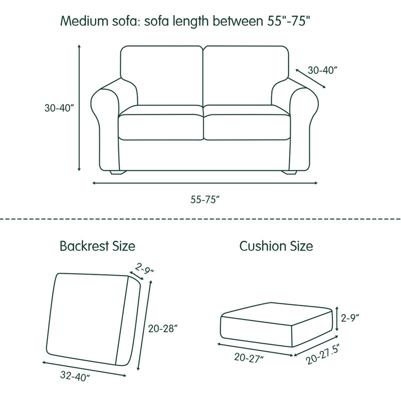 CHUN YI 5 Piece Loveseat Covers Couch Covers for 2 Cushion Couch, Stretch Sofa Slipcovers with Separate Backrest and Cushion Covers, Anti-Slip Washable Furniture Protector for Dogs Pets (Medium, Grey) - Image 5
