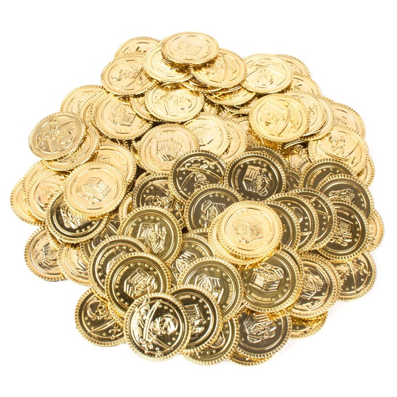 Super Z Outlet Pirate Plastic Gold Colored Coins Buried Treasure and Pirate Gems Jewelry Playset Activity Game Piece Pack Party Favor Decorations (120 Coins + 120 Gems) - Image 3