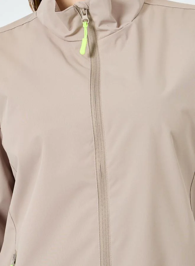 Styli Active  Women Beige Windbreaker Contrast Zip Jacket for Women | Best Price UAE