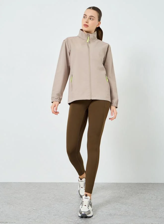 ستايلي اكتيف جاكيت ويند بريكر بسحاب متباين للنساء