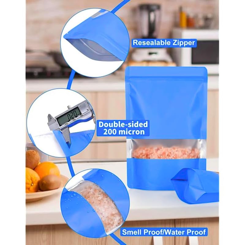 DEERA Matte Blue With Window Ziplock Storage Pouch 135x220mm Pack of 25 - Image 5