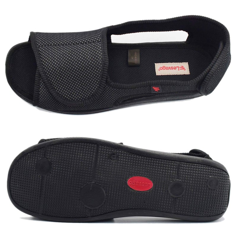 W&LESVAGO Diabetic Sandals for Men Wide Width Open toe Walking Sandals Comfortable Men Slippers for Plantar Fasciitis Arthritis (9.5, Black) - Image 5