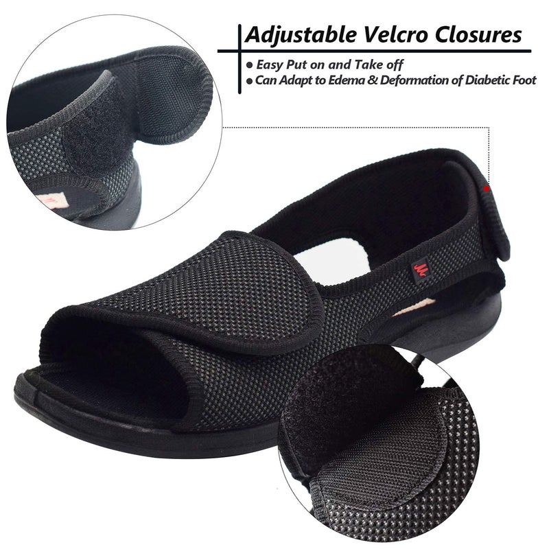 W&LESVAGO Diabetic Sandals for Men Wide Width Open toe Walking Sandals Comfortable Men Slippers for Plantar Fasciitis Arthritis (9.5, Black) - Image 3