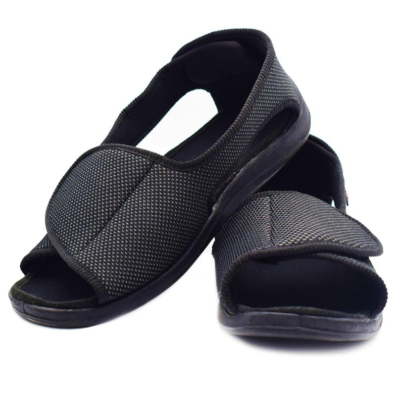 W&LESVAGO Diabetic Sandals for Men Wide Width Open toe Walking Sandals Comfortable Men Slippers for Plantar Fasciitis Arthritis (9.5, Black) - Image 1