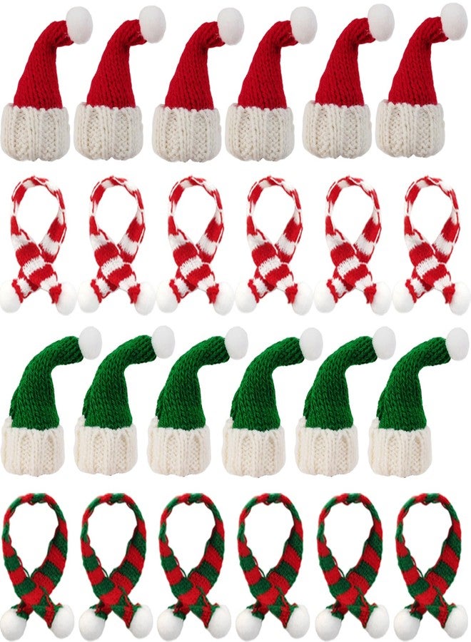 YOOHUA 32PCS Mini Knit Doll Hat and Scarf Small Santa Hat for Craft Christmas Knit Decoration Doll Clothing Accessories Gift (Red and Green) - Image 1