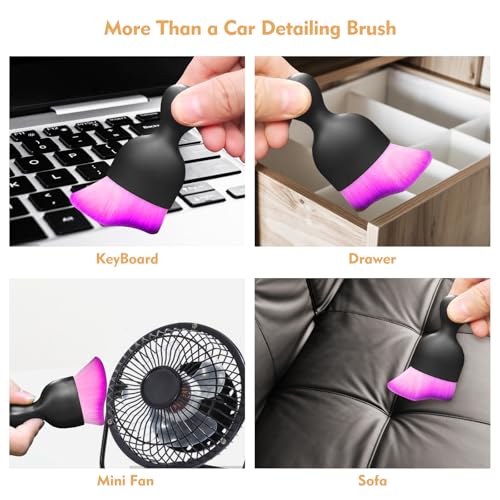 Eiruseed Car Interior Cleaning Brush Car Duster Interior with Ultra Soft Bristles Auto Detailing Brushes Dusting Car Accessories for Dashboard, AC Vents, Leather, Scratch-Free (2P_DoublePurple) - Image 5