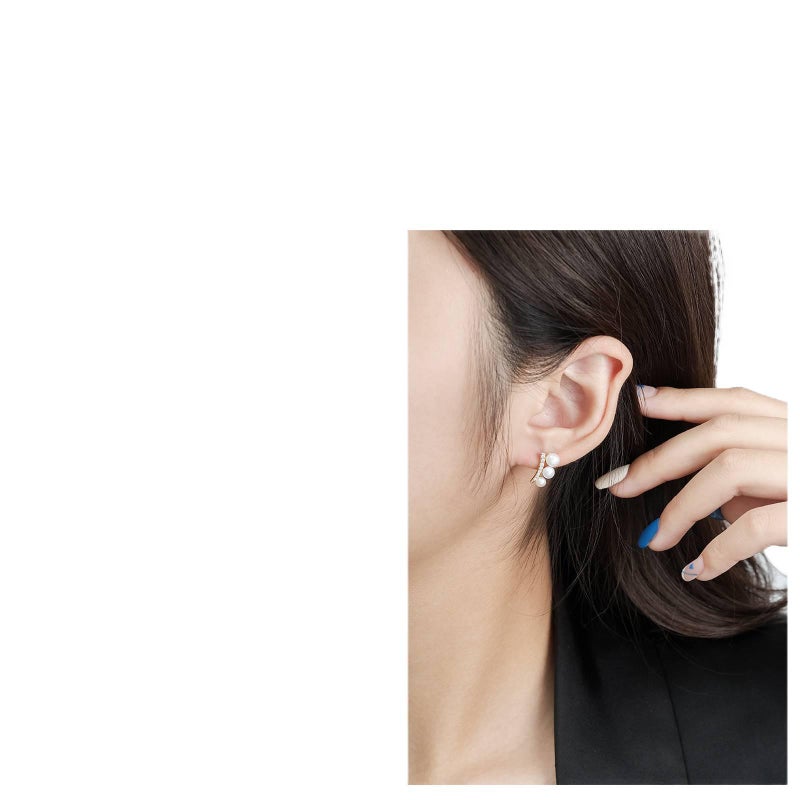 Silver Pearl Earrings in 925 Sterling Silver and Lightweight Huggie Profile for Daily Wear and Elegant Styling - JOVA - Image 1