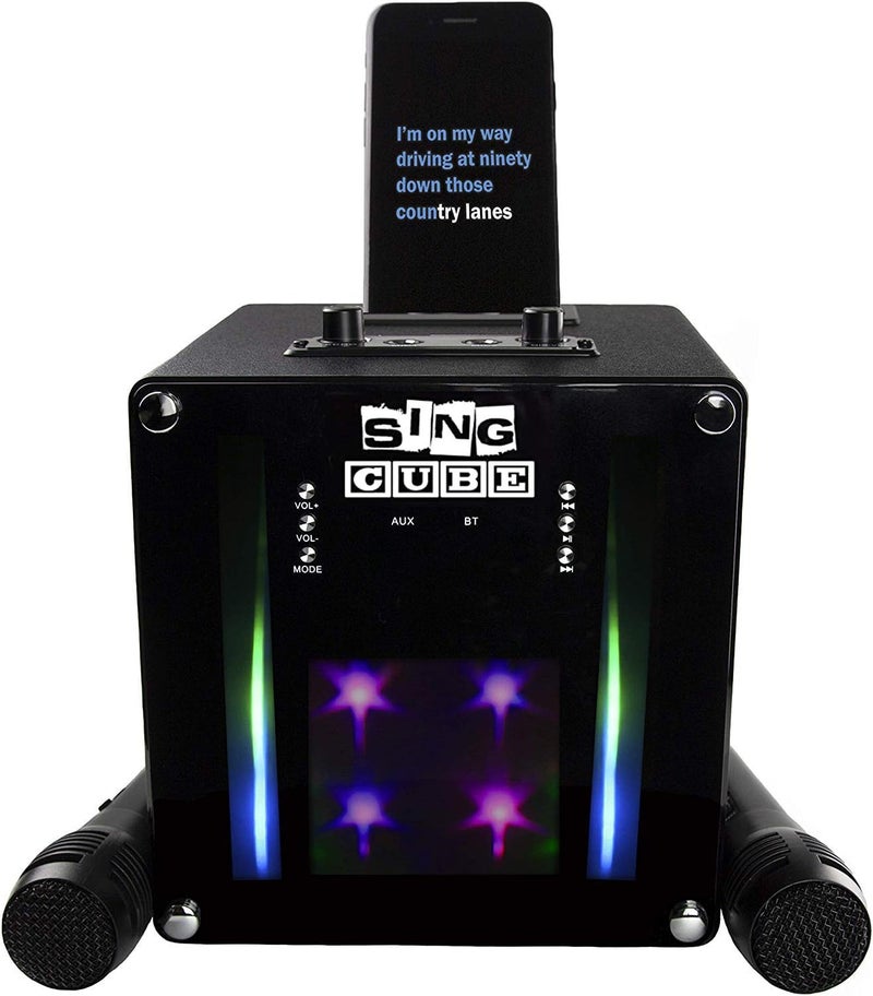 SingCube Rechargeable Bluetooth Karaoke Machine Lights and Two Microphone, 5W (SINGCUBE01) - Image 1