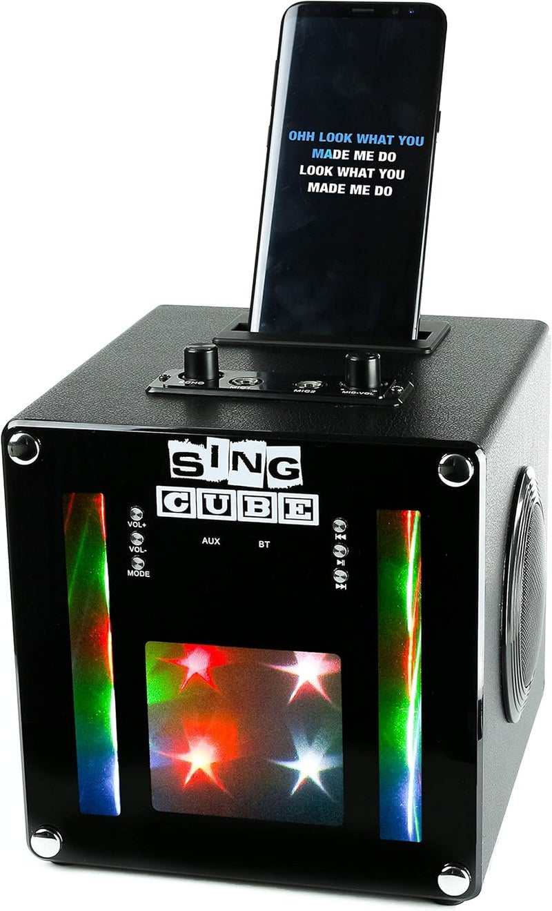 SingCube Rechargeable Bluetooth Karaoke Machine Lights and Two Microphone, 5W (SINGCUBE01) - Image 4