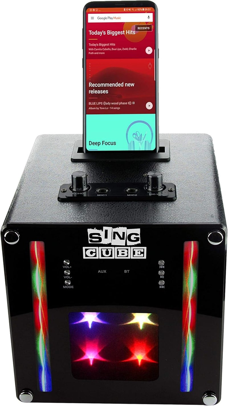 SingCube Rechargeable Bluetooth Karaoke Machine Lights and Two Microphone, 5W (SINGCUBE01) - Image 5