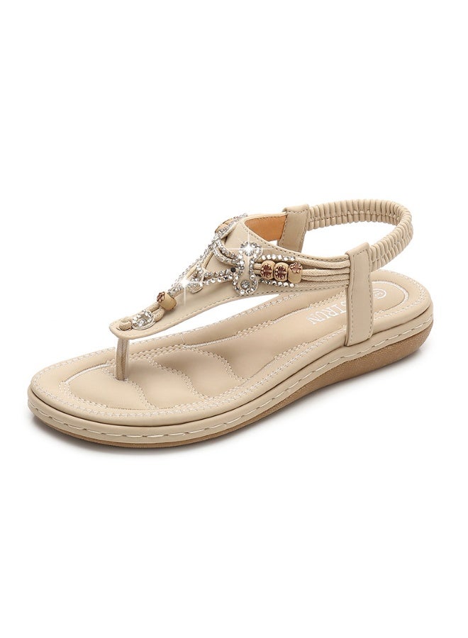 NIBEMINENT Summer Shoes for Women Fashion Bohemia Women Crystal Bead Flat Sandals Casual Flip Flops Slip on Sandalias Beach Shoes - Image 1
