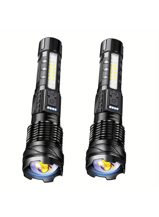 2pcs Multifunctional Ultra Bright USB Rechargeable Telescopic Zoom Flashlight 7 Modes - Image 1