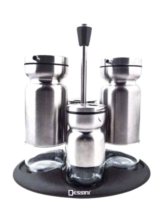 4-Piece Spice Jar Organizer Set Silver/Black