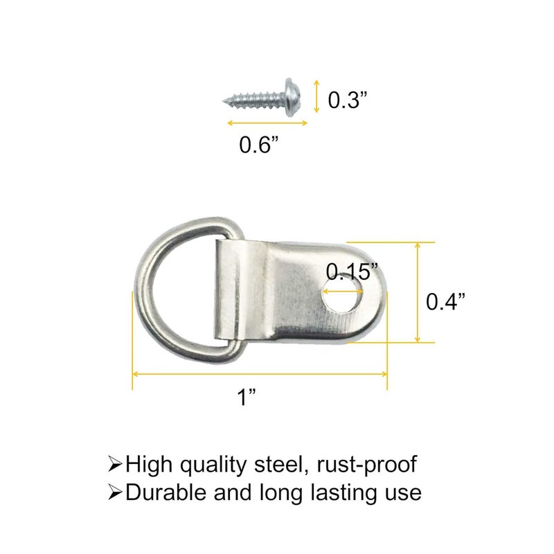 EesTeck 150 Pack Small D-Ring Steel Picture Hangers With Screws for Frames, Clocks, Paintings, Artwork, Photos, Mirrors - Hanging Solutions - Image 5