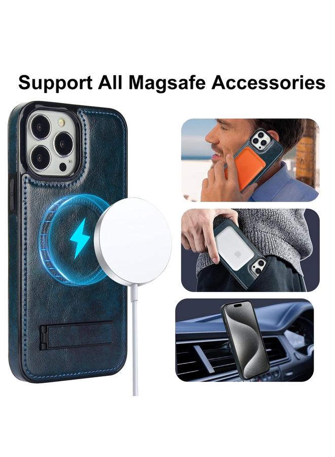 S-TOP Case For iPhone 15 Pro Max Retro Leather Invisible Stand MagSafe Phone Case - Image 2
