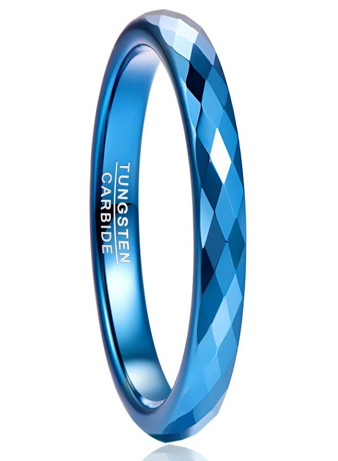 NUNCAD Blue Polished Finish Tungsten Promise Band Faceted Engagement Ring Comfort Fit Size 12 - Image 1