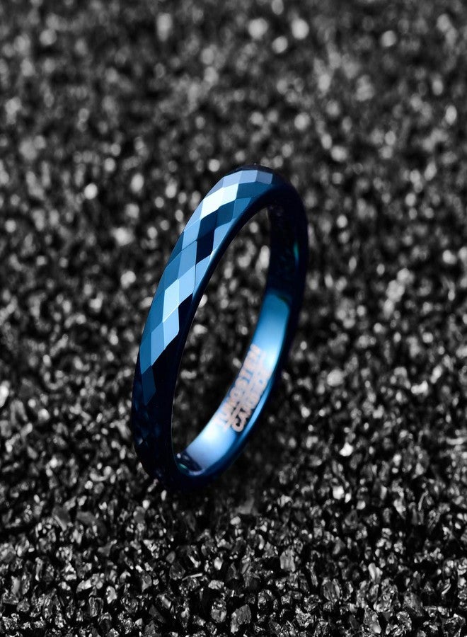 NUNCAD Blue Polished Finish Tungsten Promise Band Faceted Engagement Ring Comfort Fit Size 12 - Image 3